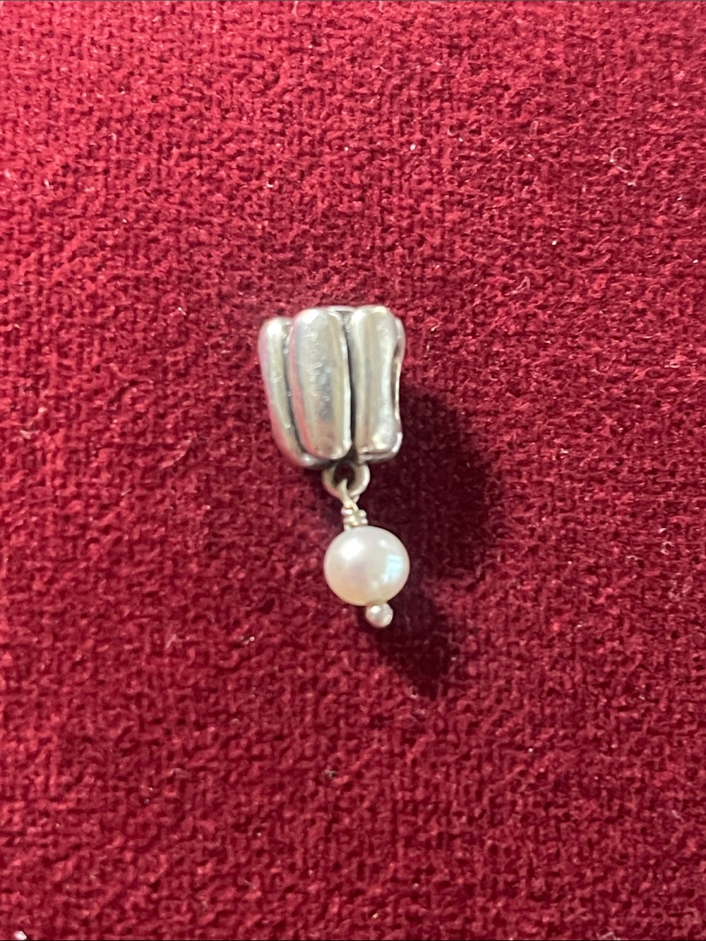 Pandora Sterling Silver Charm with Pearl Drop and Lavender Crystal